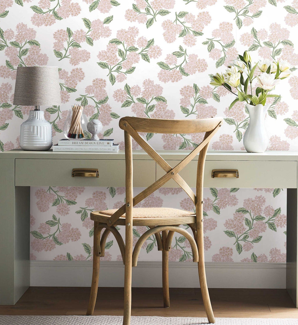 Hydrangea Peel & Stick Wallpaper - Pink & White