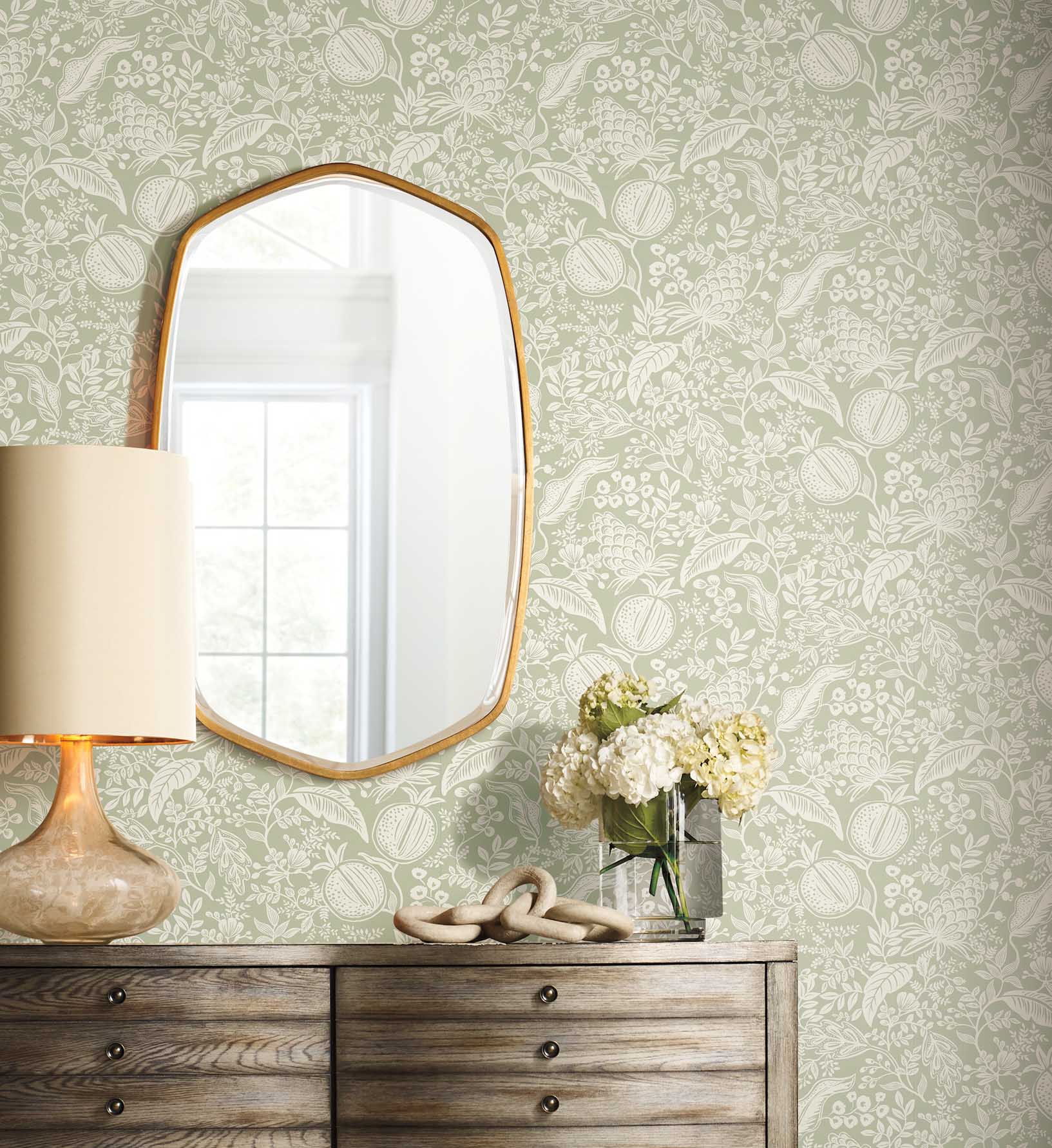 Pomegranate Peel & Stick Wallpaper - Pistachio & White