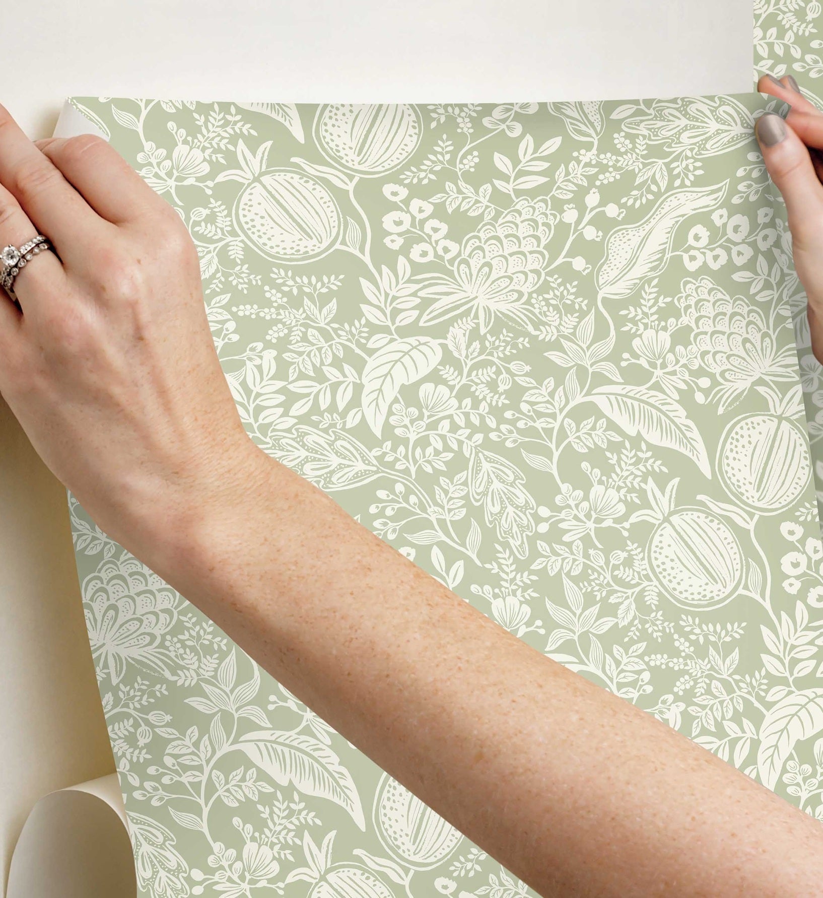 Pomegranate Peel & Stick Wallpaper - Pistachio & White