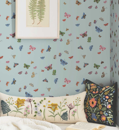 Butterfly House Peel & Stick Wallpaper - Light Blue