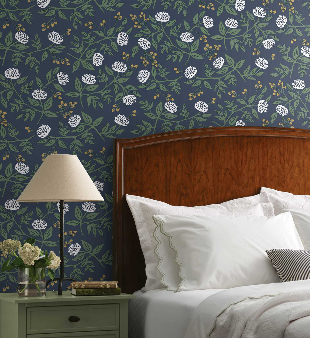 Peonies Wallpaper - Navy