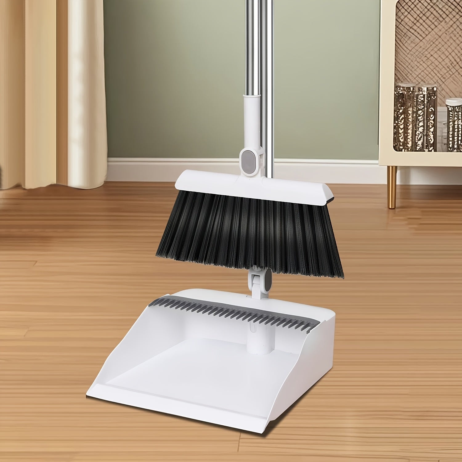 Broom and Dustpan Set with Long Handle - 2-in-1 Upright Sweeping Broom with Comb Teeth, Pet Hair Removal Floor Cleaning Tool for Home Office School Dorm Outdoor - Blue Orange White Purple Green
