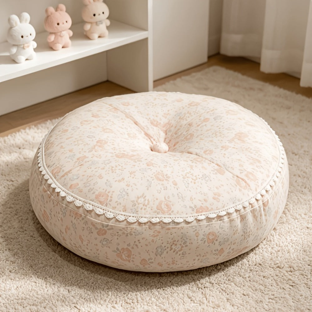 Round Floor Cushion Floral Tatami Seat Cushion for Living Room Bedroom Window, Boho Meditation Pillow for Reading & Yoga, Rustic Style Decorative Floor Pillow, Available in Green, Pink, Tangerine
