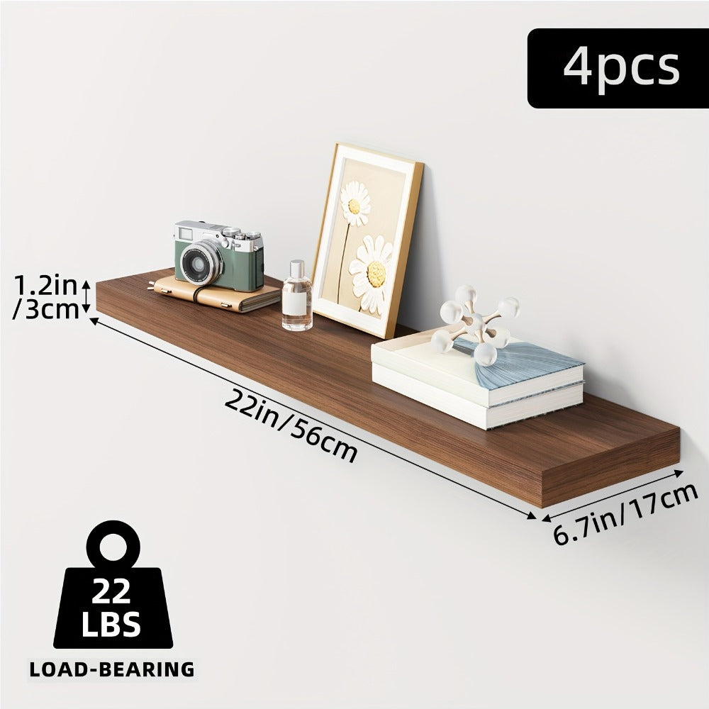 Floating Shelves Wall Mounted Set of 4 - 22 Inch Wall Shelves with Invisible Brackets for Bathroom Living Room Bedroom Kitchen Decor, Walnut Black White White Oak Light Brown