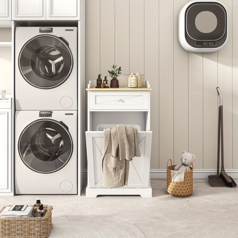 Tilt Out Trash Can Cabinet 12 Gallon Hidden Kitchen Trash Cabinet with Drawers, Pantry Storage, Laundry Hamper Cabinet