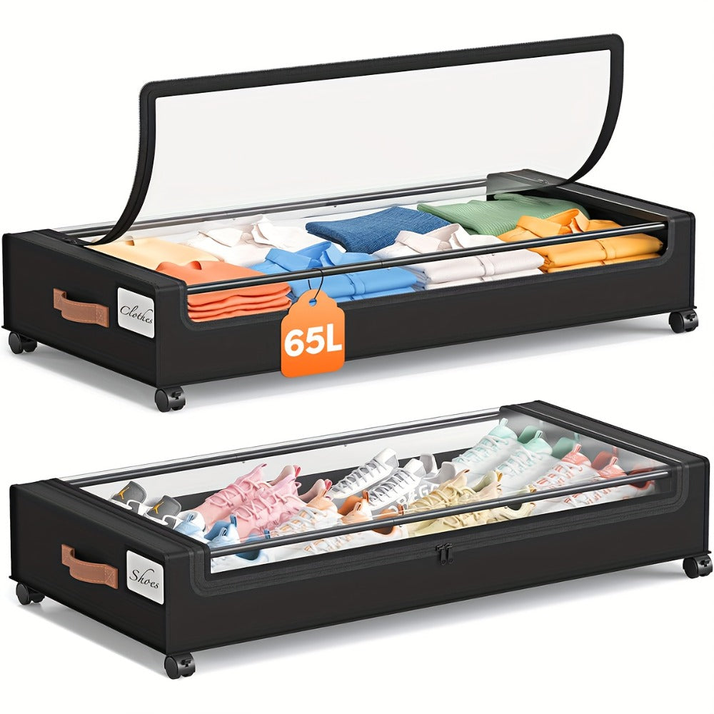 Under Bed Storage Box with Wheels 2 Pack ¨C Sliding Drawer Organizer for Clothes, Shoes, Blankets, Books & Bedding