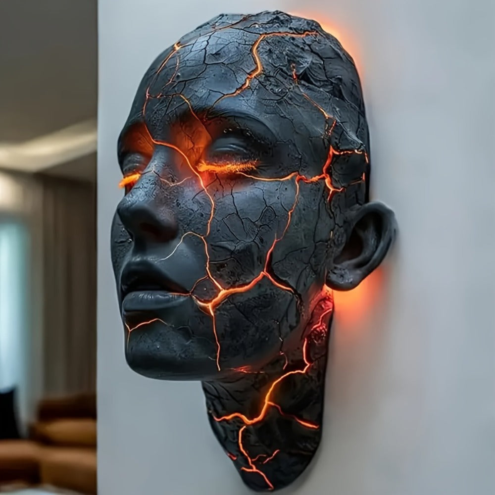 3D Shattered Soul Wall Lamp ¨C LED Night Light Cracked Face Phantom Effect USB Powered Resin Wall Light for Bedroom Living Room Bar Cafe Home Decor, Easy Install Gothic Aesthetic Atmosphere Lamp