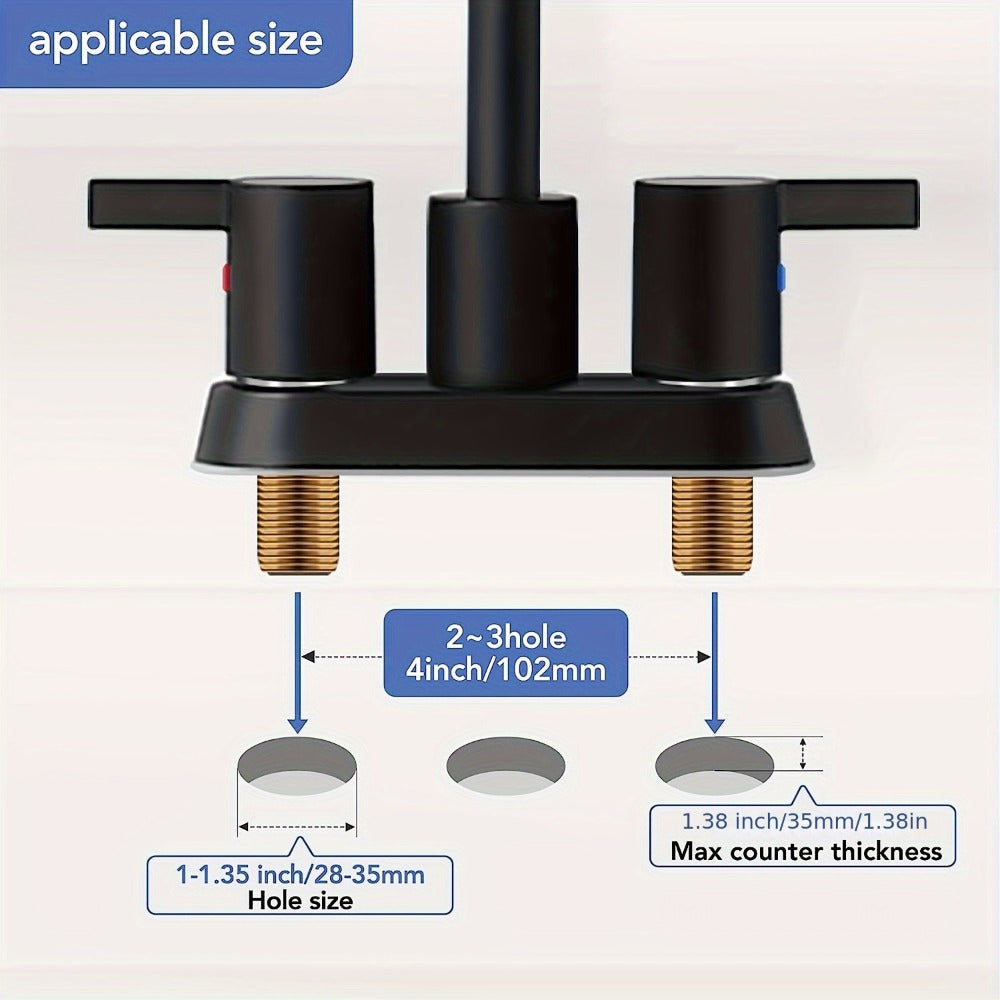 Bathroom Faucet 4-Inch 2-Handle Centerset ¨C 360¡ã Swivel Spout, Pop-Up Drain & Supply Lines Included, 2-3 Hole Vanity Sink Faucet for RV & Home, Brushed Gold, Matte Black, Nickel & Chrome