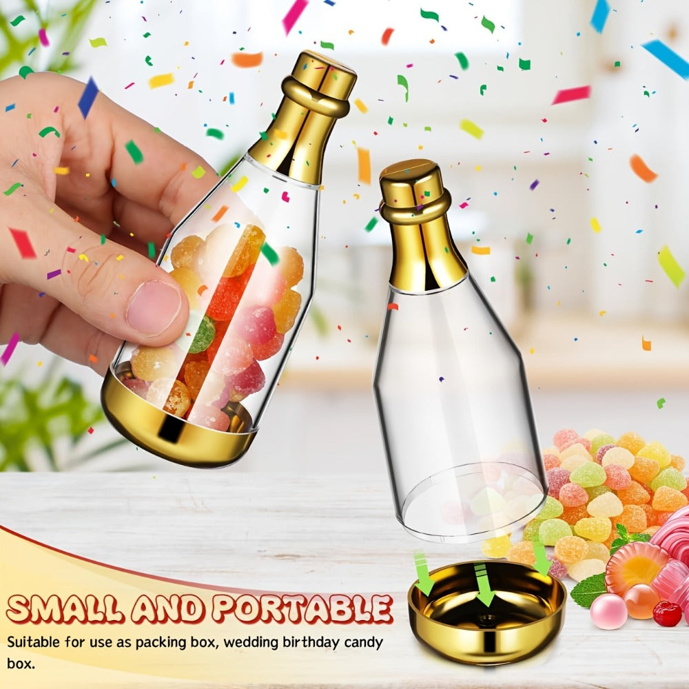 Mini Champagne Bottles Party Favors 36-Piece | DIY Candy Bottles Clear Golden Plastic Containers for Baby Shower Bridal Shower Wedding Birthday Gifts
