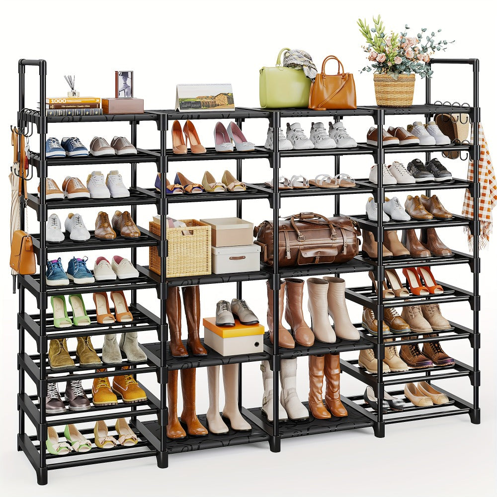 Metal Shoe Rack Organizer 4 Row 6 & 9 Tier Black | Heavy Duty Freestanding Shoe Tower Storage Shelf for Entryway Bedroom Living Room Holds 45-72 Pairs