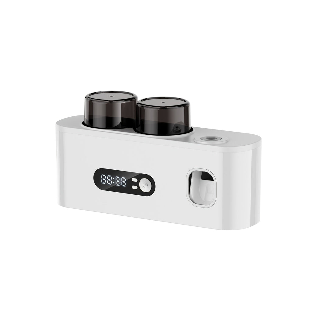 Toothbrush Holder with UV Sterilizer & Automatic Toothpaste Dispenser ¨C 5-Slot Smart Bathroom Organizer with 2 Cups, USB Rechargeable, Clock Display, Durable Plastic Wall Mount for Family Oral Care