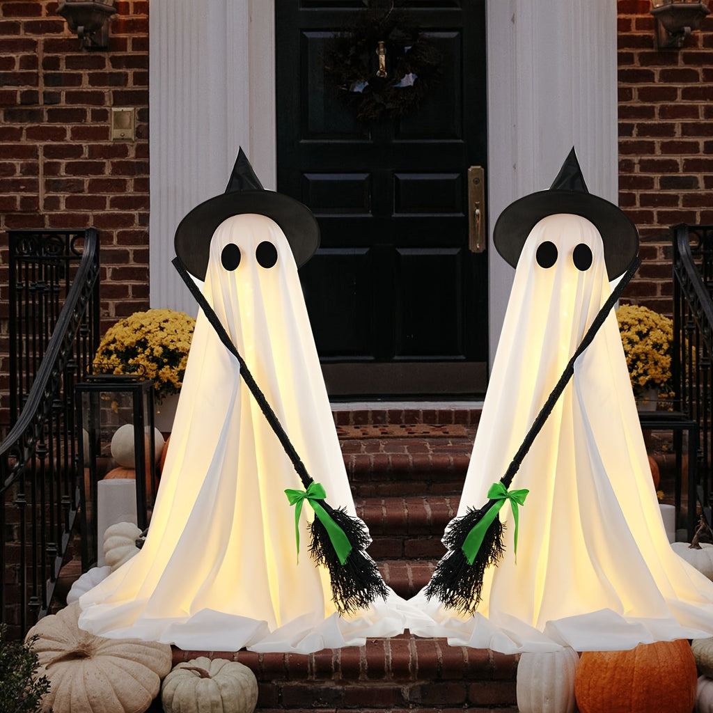 Halloween Ghost with Broom Outdoor Decoration ¨C Eerie Spooky Ghost Ornament for Porch, Yard, Garden & Lawn, Indoor & Outdoor Halloween Party Decor