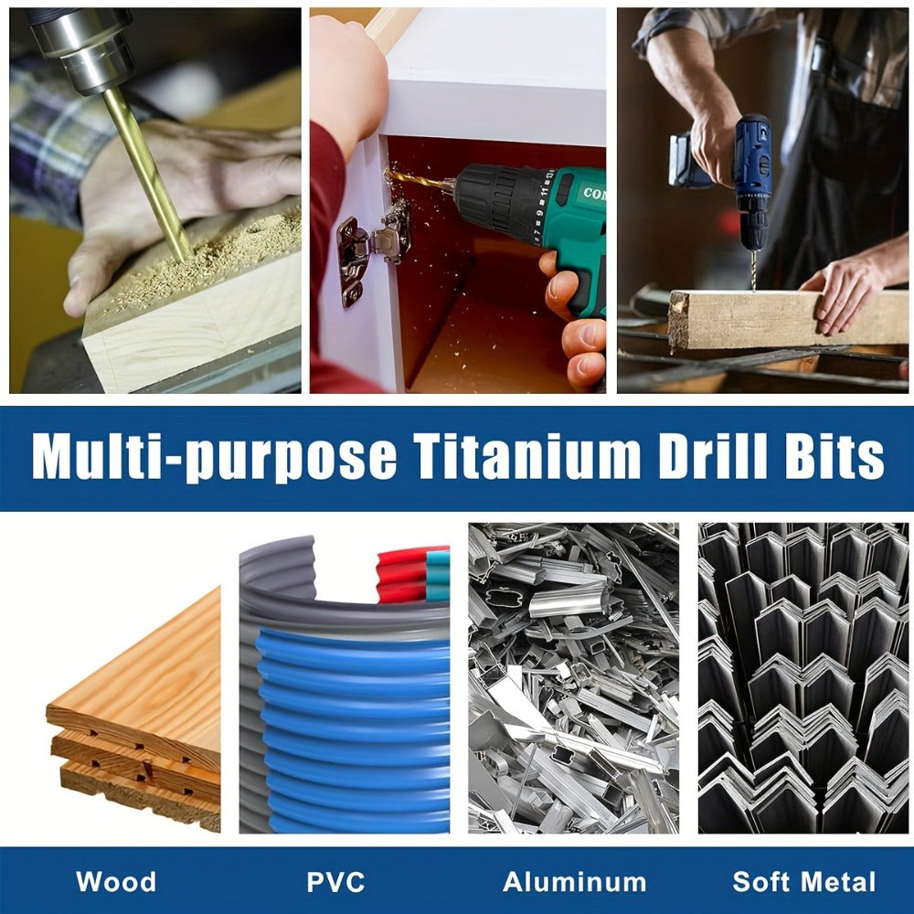 Titanium HSS Drill Bit Set 30PCS Hex Shank Quick Change 1/16 to 1/2 Inch for Metal Wood Plastic Hand Drilling Electric Screwdriver Drill Press Round Shank Twist Bits