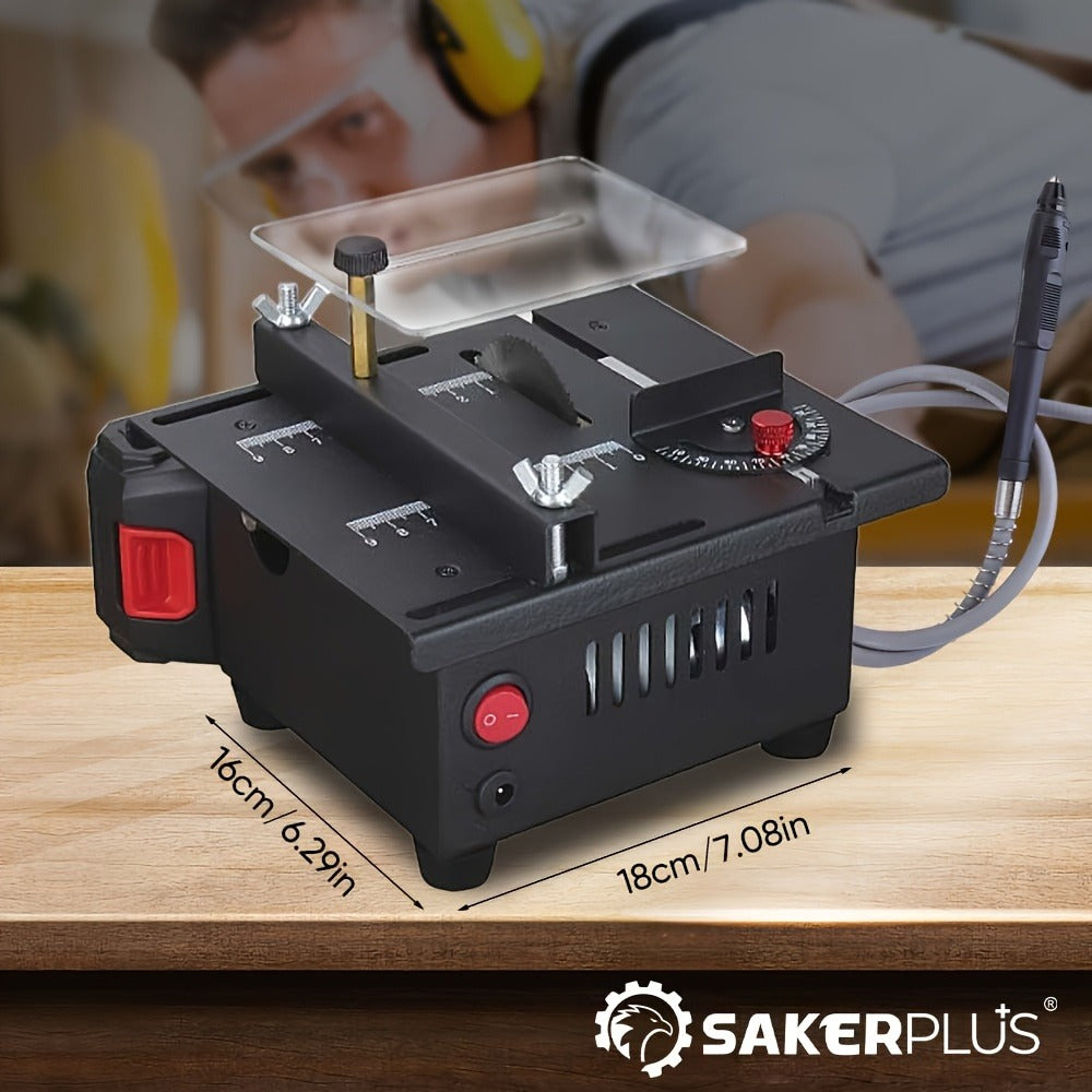 SakerPlus Mini Table Saw - 120/136pcs Multifunctional Portable All-in-One Machine, 7-Speed Adjustable, Cutting Sanding Carving Drilling for Metal, Wood & Aluminum, DIY Power Tool Gift for Men