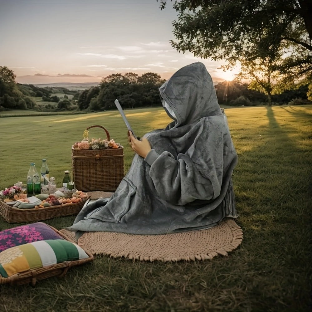 Wearable Hooded Blanket ¨C Reversible Oversized Sherpa Throw with Kangaroo Pocket & Socks, Machine Washable, Christmas Gift, 4 Styles