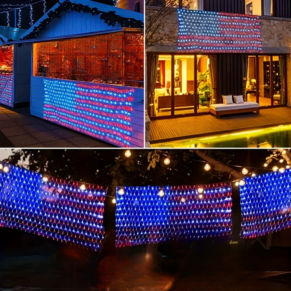 American Flag LED Net Light 420 LEDs ¨C Patriotic String Lights for 4th of July, Memorial Day, Independence Day, Christmas & New Year, Indoor Outdoor Garden Yard Decor, Plug-In 6.6x3.3ft