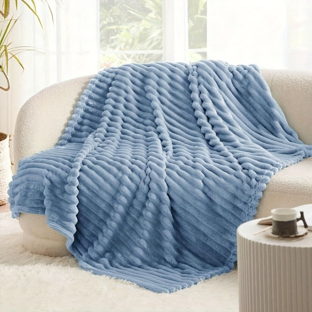 Reversible Faux Rabbit Hair Blanket ¨C Thickened Soft Thermal Throw for Bed, Nap, Office & Camping, All Season, 4 Colors, 5 Sizes