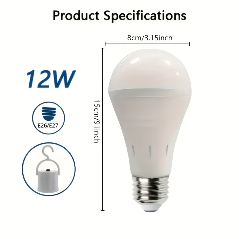Rechargeable Emergency LED Bulb IP54 Waterproof 2000mAh 60W Equivalent 6000K with Hook ¨C E27 E26 Universal Base Wireless Portable Auto-On for Home Office Camping Outdoor Power Outage, 4 8 10 12 Pack