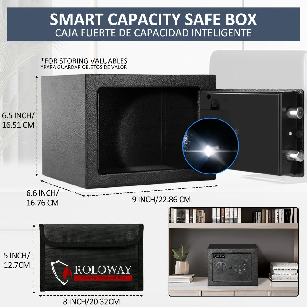 Safe Box with Keys Fireproof Bag Included Heat Resistant Secure Home Office Storage Lock Box for Cash Documents Valuables Jewelry Christmas Gift Black