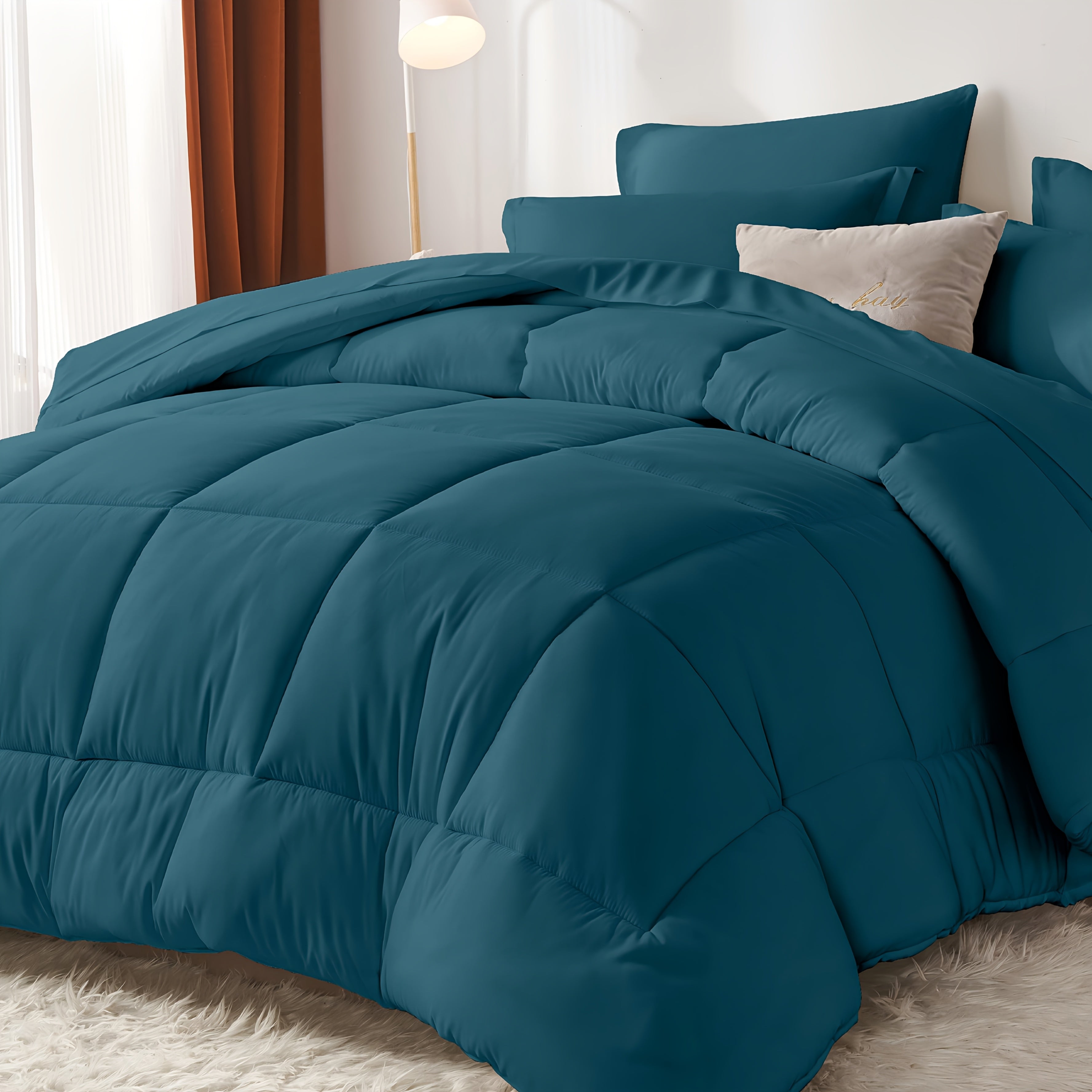Comforter Set Soft Breathable Microfiber Bed in a Bag with Fitted Sheet Flat Sheet Pillowcases & Shams ¨C All Season Fluffy Checkered Bedding Set Twin Full Queen King
