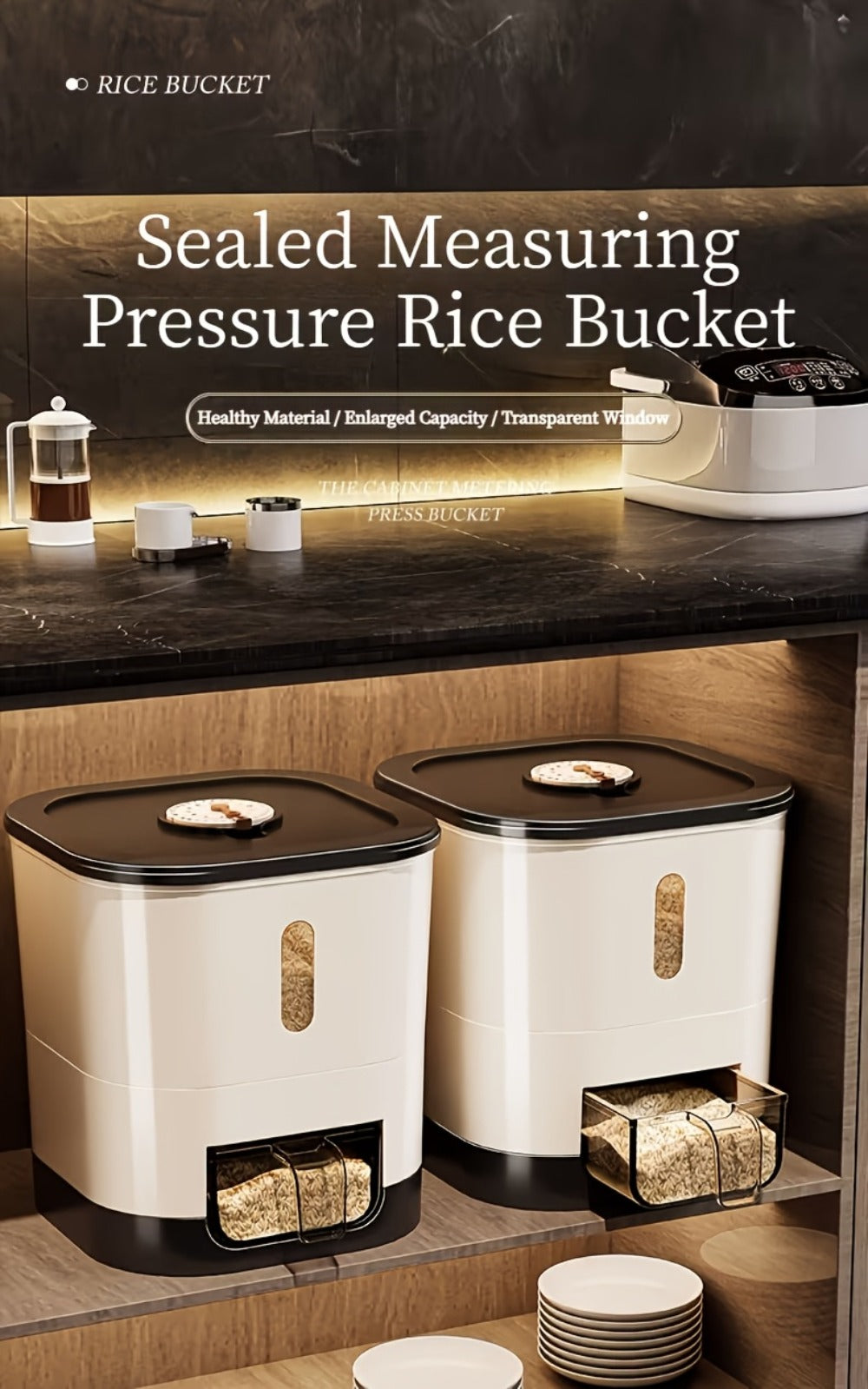 Airtight Rice Container with Measuring Cup | Large Capacity Moisture-Proof Rice Dispenser for Rice, Grains, Flour, Pet Food ¨C BPA-Free Kitchen Food Storage