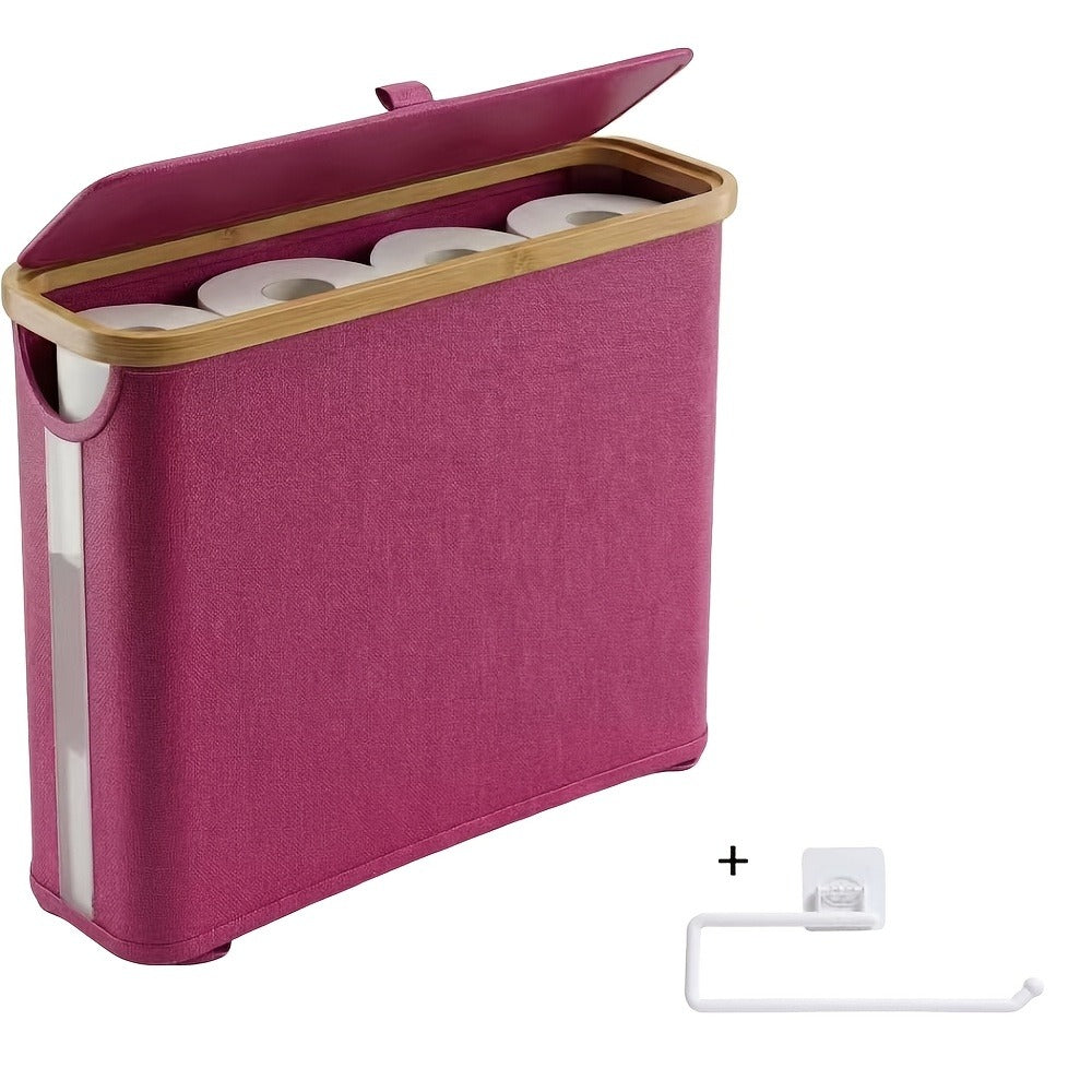 Toilet Paper Storage Basket with Bamboo Lid ¨C Large Capacity Holds 9-12 Rolls | 600D Oxford Cloth Dustproof Bathroom Organizer | Modern Farmhouse Tissue Roll Holder for Bathroom