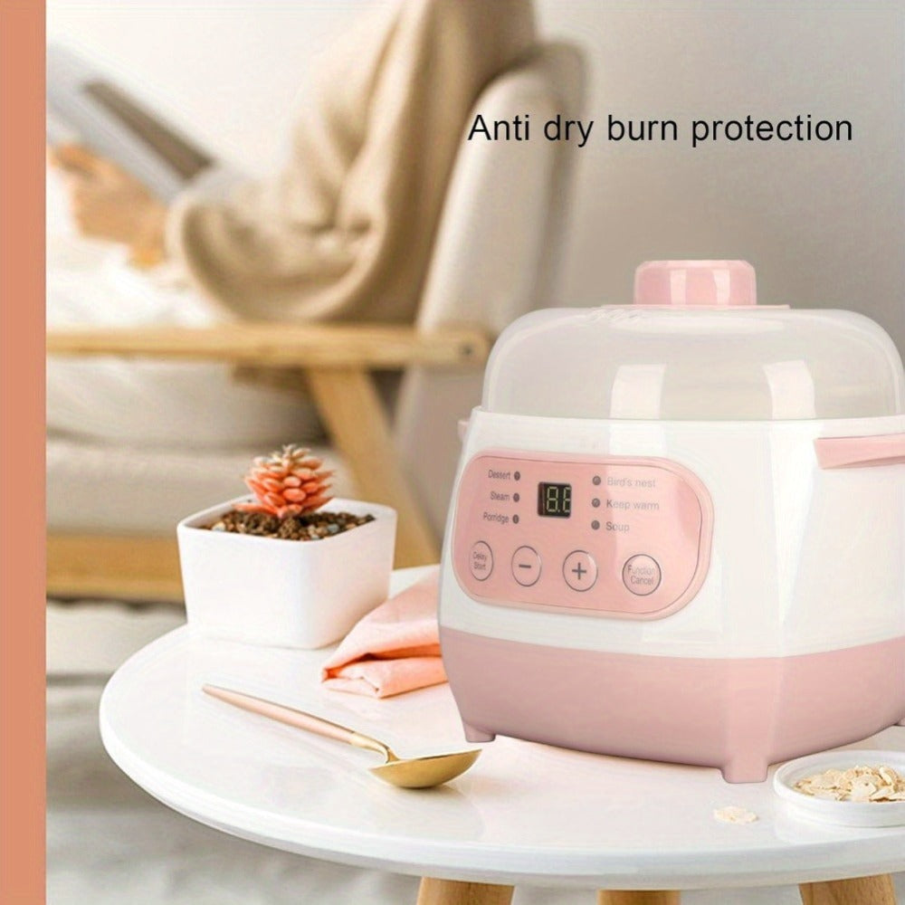 Electric Ceramic Stew Pot 1L 200W Anti Dry Burn 24H Intelligent Reservation Slow Cooker for Porridge Rice Soup Congee Small Family Individual Use