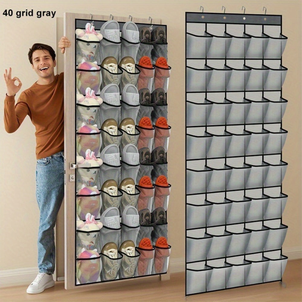 Over Door Shoe Organizer 40 Pockets - Heavy Duty Fabric Mesh Hanging Storage with Slip Hooks for Shoes, Cruise Ship Essentials, Closet, Utility Room & Locker - Space Saving Wall Door Organizer
