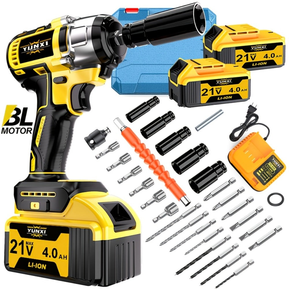 21V Cordless Impact Wrench Kit High Torque Brushless with 4000mAh Rechargeable Battery ¨C Wireless Power Wrench Driver for Car Motorcycle Repair, DIY Home Projects, Gift for Mechanics & Men