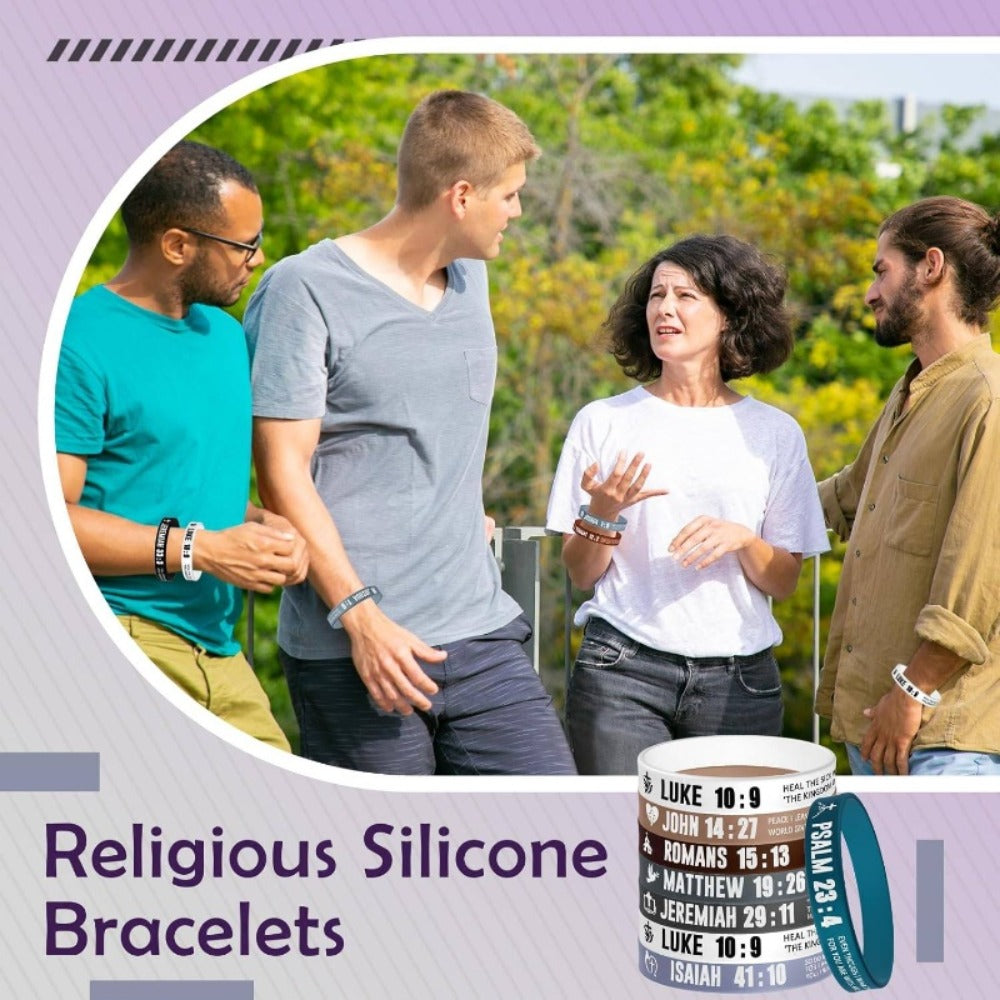 Bible Verse Silicone Wristbands 40pc Set Christian Inspirational Bracelets for Men Women Sobriety Easter Party Favors Charity Fundraising Religious Gift