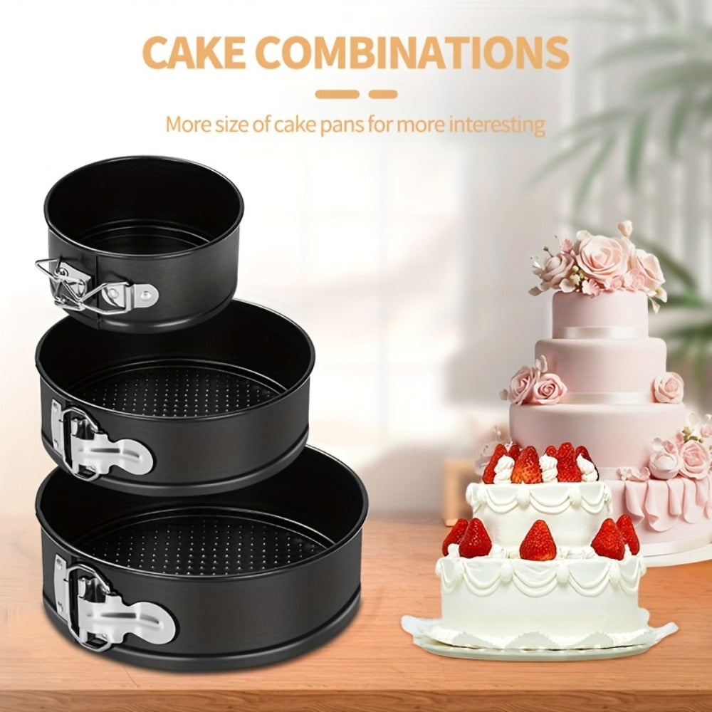Springform Cake Pan Set, Nonstick Carbon Steel Cheesecake Pan with Removable Bottom & Locking Latch, Round Springform Pan for Cheesecake Pizza Quiche Mousse, 4-Inch Set or 4¡±/7¡±/9¡± 3-Piece Set