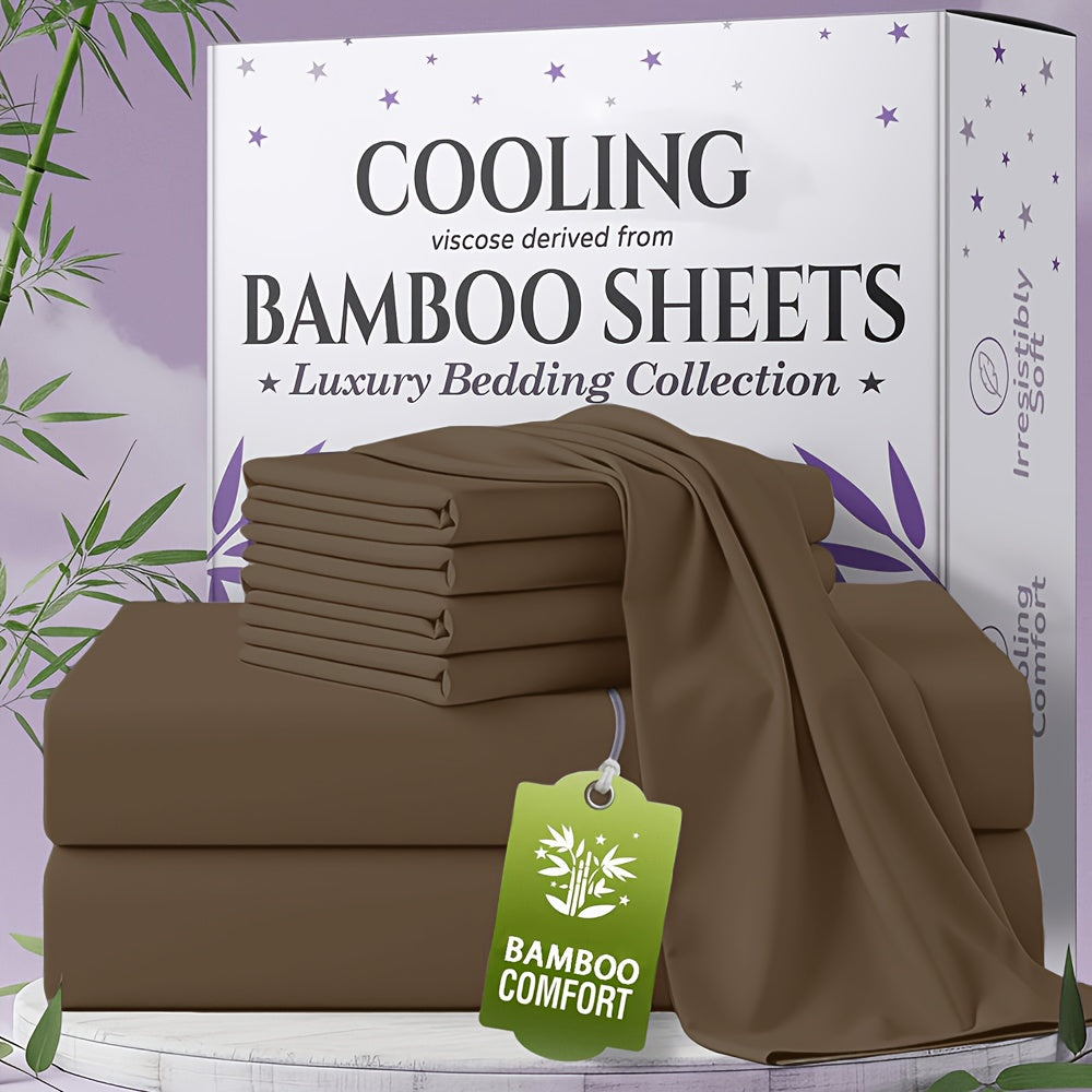 Bamboo Bed Sheet Set 4-6 Piece Extra Deep Pocket Breathable Cooling Soft Wrinkle-Free Hotel Luxury Pillowcase Set Twin Full Queen King 15 Colors