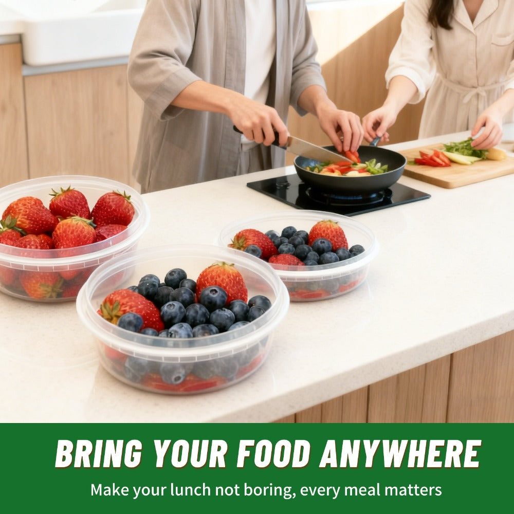 Deli Containers with Lids 48 Pack 8oz | BPA-Free Leakproof Meal Prep Containers | Microwave Dishwasher Freezer Safe Stackable Food Storage for Takeout Meal Preparation