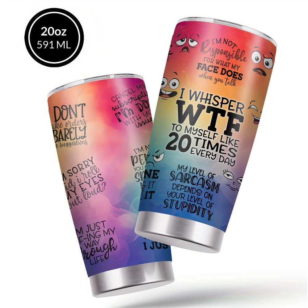 Insulated Tumbler 20oz with Lid & Straw Rainbow Humor Pattern Stainless Steel Travel Coffee Mug Hot Cold Drinks Gift for Women Men Coworker Birthday Christmas