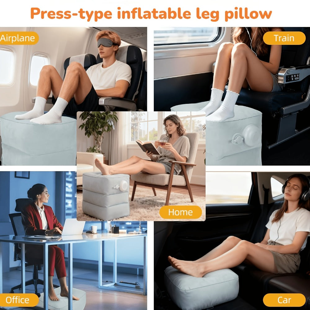 Inflatable Travel Neck Pillow Press to Inflate Foldable Ergonomic Design for Airplane Office Camping Gray Blue