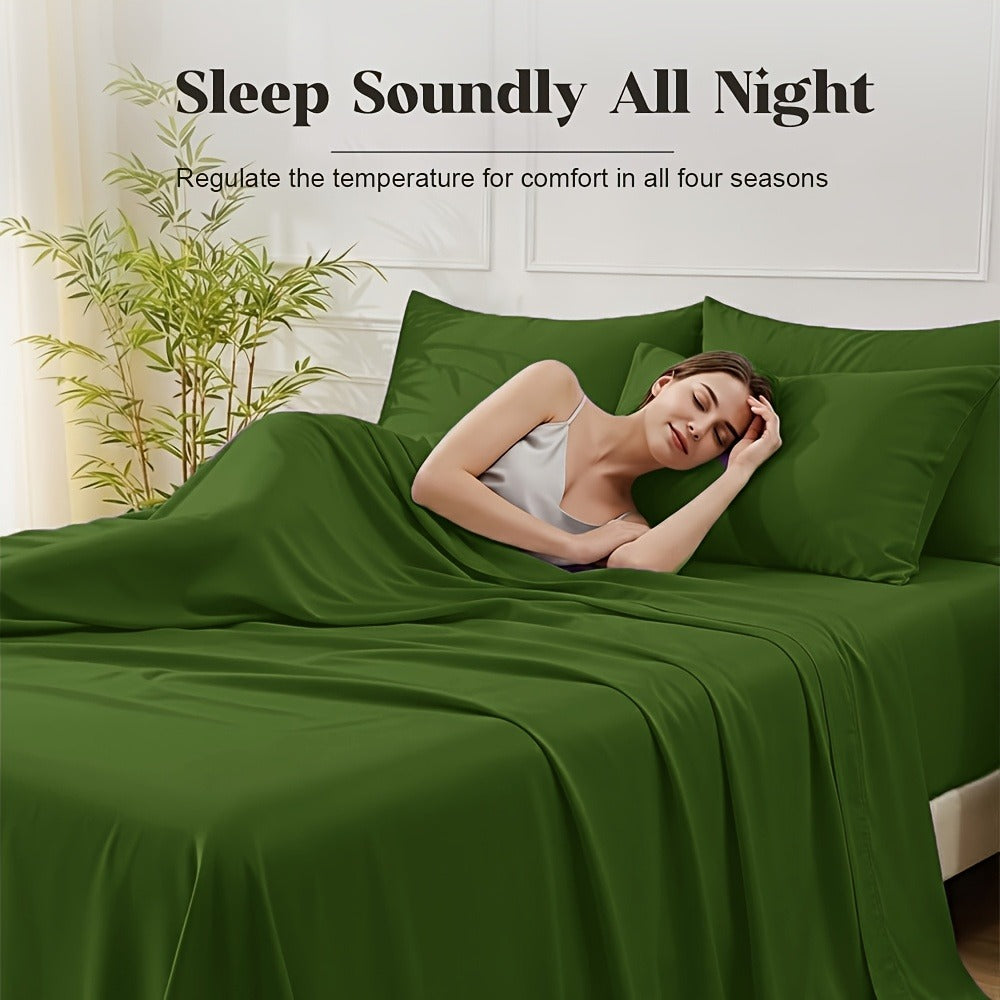 Bamboo Bed Sheet Set 6-Piece Cooling Soft Bedding with Deep Pocket Fitted Sheet - Viscose Derived from Bamboo Sheets Twin Full Queen King Size Breathable Wrinkle-Resistant Luxury Bedding Set