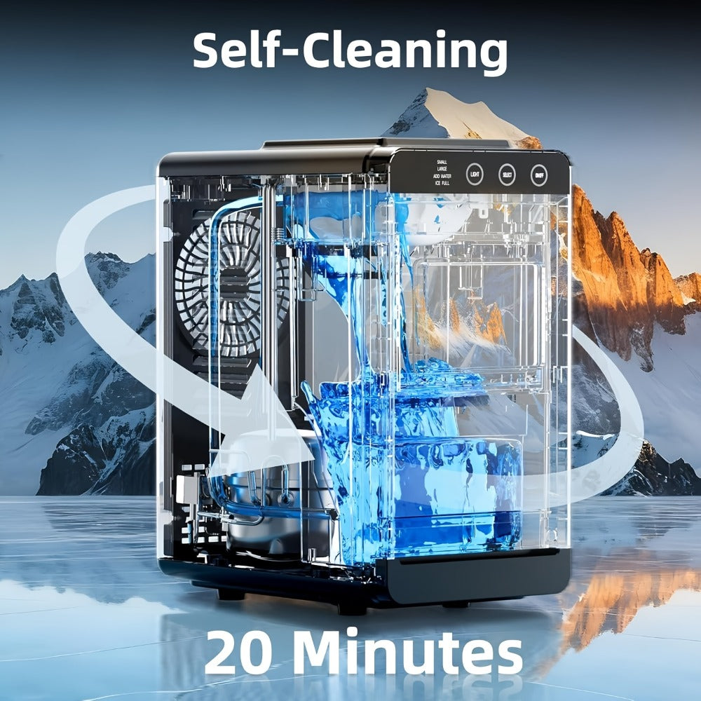 Countertop Ice Maker ¨C 26 Lbs in 24 Hours, Selectable Ice Size, Internal Lighting, Self-Cleaning Portable Ice Machine with Basket & Scoop, Compact Design for Home, Kitchen & Office Use