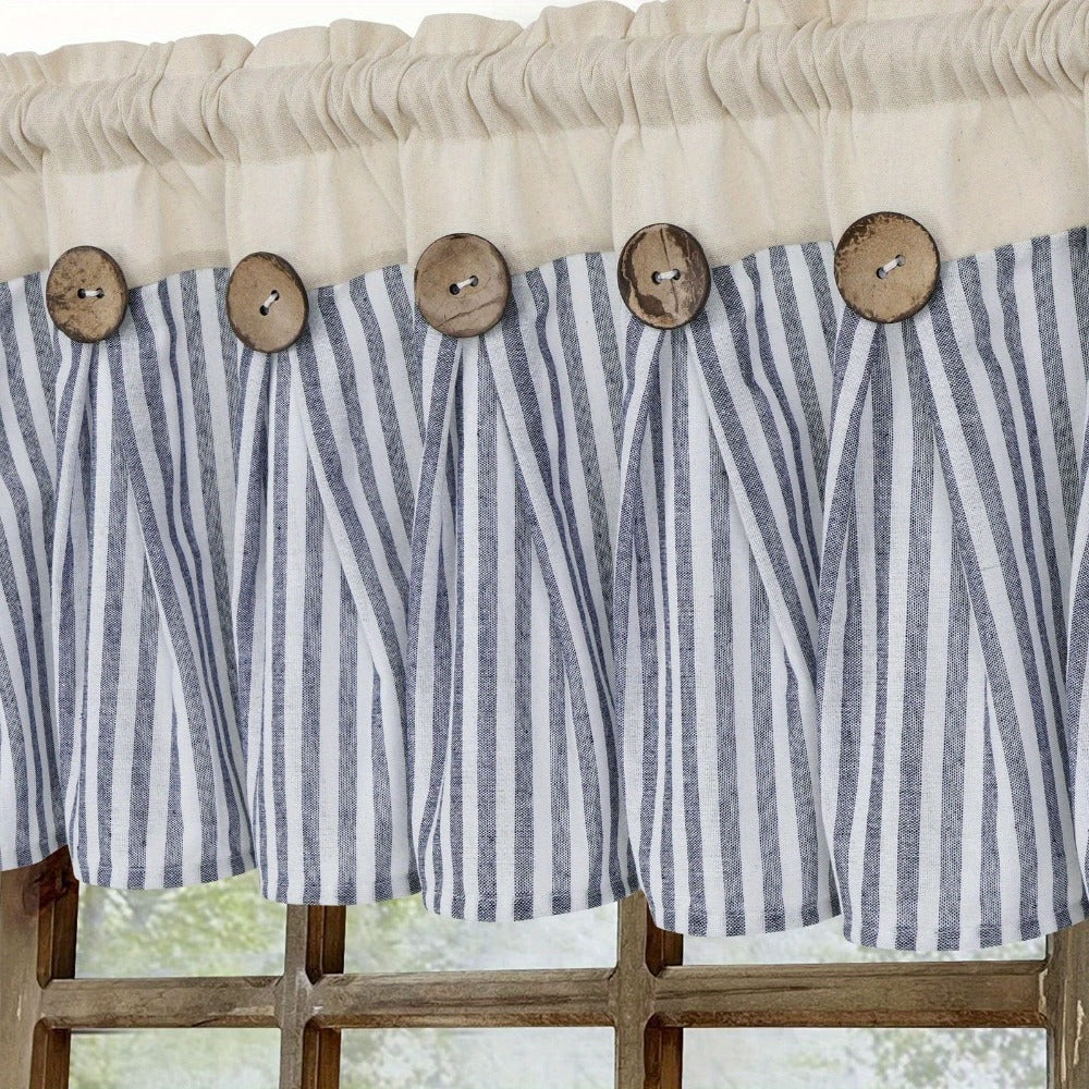 Semi Sheer Curtains Bohemian Linen Cotton Patchwork Grommet Top Window Drapes for Bedroom Living Room Kitchen Bathroom Cafe - Boho Country Cottage Style 4 Seasons 1 or 2 Panels