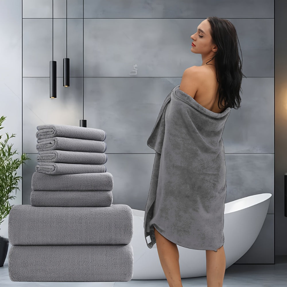 Bath Towel Set 20 Piece 100% Microfiber Absorbent Quick Dry Soft Extra Large Bath Sheets 8 Bath Towels 12 Washcloths Home Bathroom Spa Gift White Beige Gray Blue Green Purple
