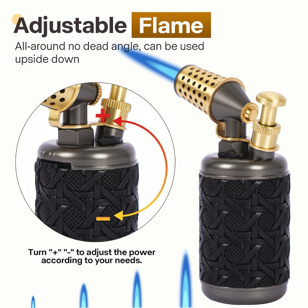 Butane Torch Kitchen Culinary Blow Torch Double Flame Adjustable Refillable Safety Lock 2372F for Creme Brulee Baking BBQ Camping Jewelry Making Gift Box Butane Not Included