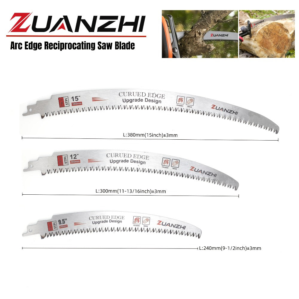 Reciprocating Saw Blade Pruning Arc Edge 3 Pack 6TPI Japanese Teeth CR-V Ultra Hardened for Wood Pruning Tree Trimming Wood Cutting 1/2 Inch Shank 9.5 12 15 Inch Options
