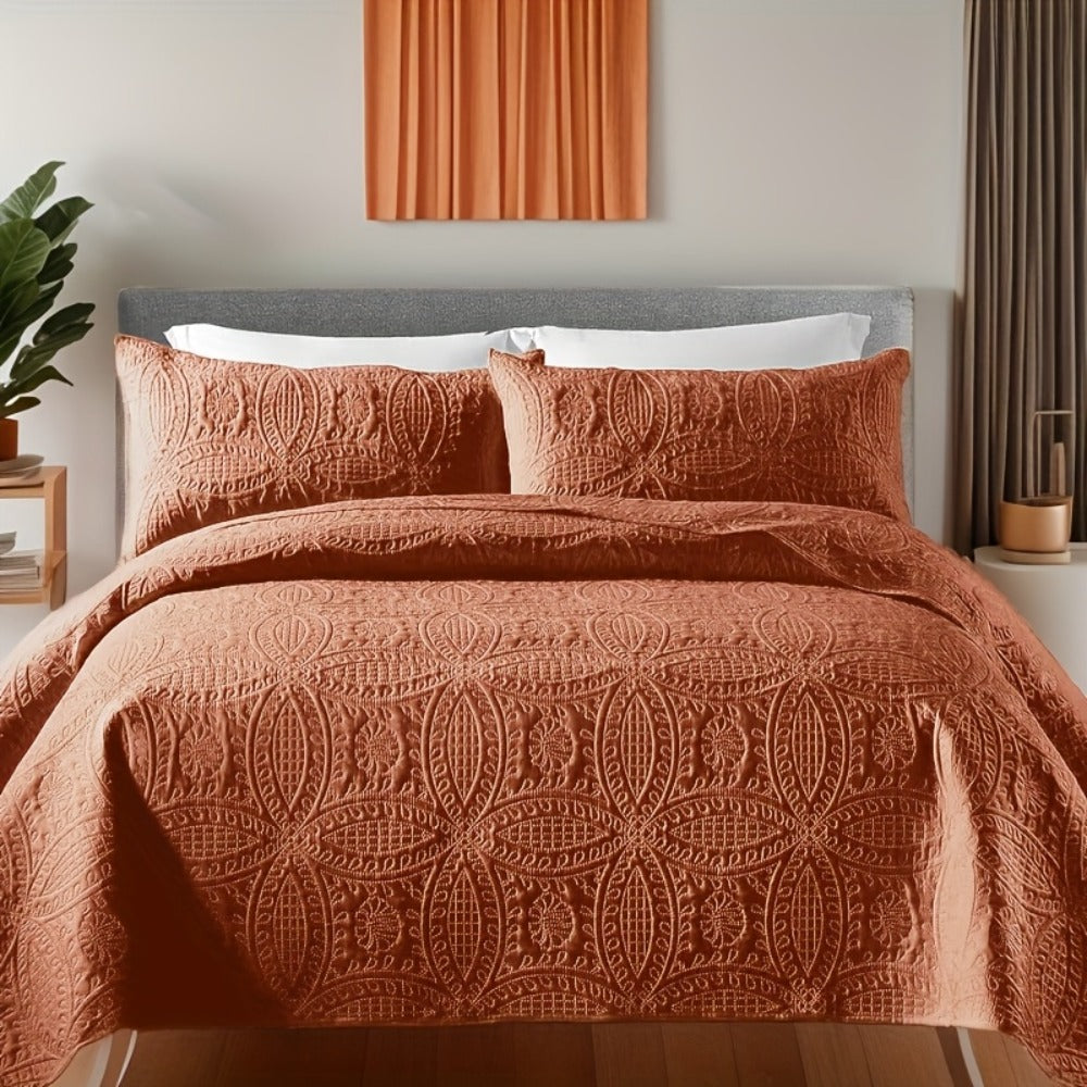 Quilt Set 3 Piece Soft Lightweight Bedding - Thin Bed Quilt with 2 Pillowcases for Bedroom Guest Room, Full Queen King, All Season Comforter Set, 10 Colors