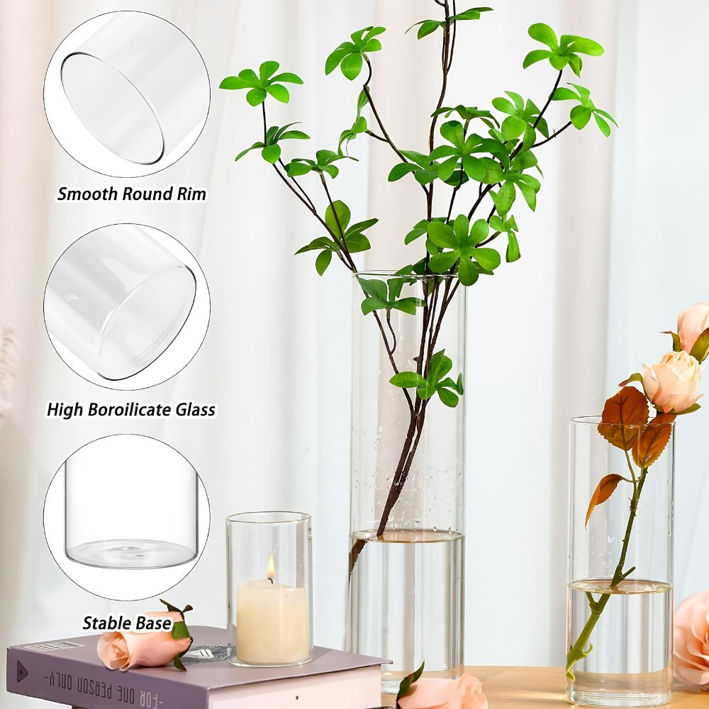 Clear Glass Cylinder Candle Holder Vases 12/24/36/48 Pcs | 4 6 8 10 Inch Tall Hurricane Floating Candle Vase | Wedding Centerpiece Table Decor | Party Home Shelf Decoration Glass Vase Bulk Set
