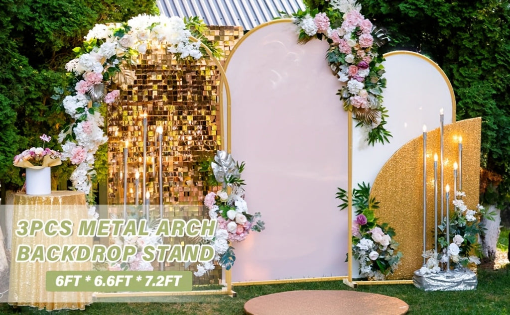 Metal Arch Backdrop Stand Set of 3 (7.2ft/6.6ft/6ft) + 7 Balloon Clips - Wedding Arch Frame for Birthday Party, Graduation, Ceremony, Thanksgiving & Halloween Decoration