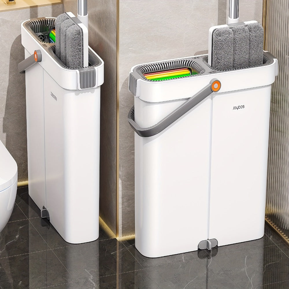 Flat Mop and Bucket Set with Metal Rod 360 Degree Swivel Head Reusable Microfiber Pads Hands-Free Wringing Wet Dry Floor Cleaning System for Hardwood Tile Bathroom Bedroom Living Room