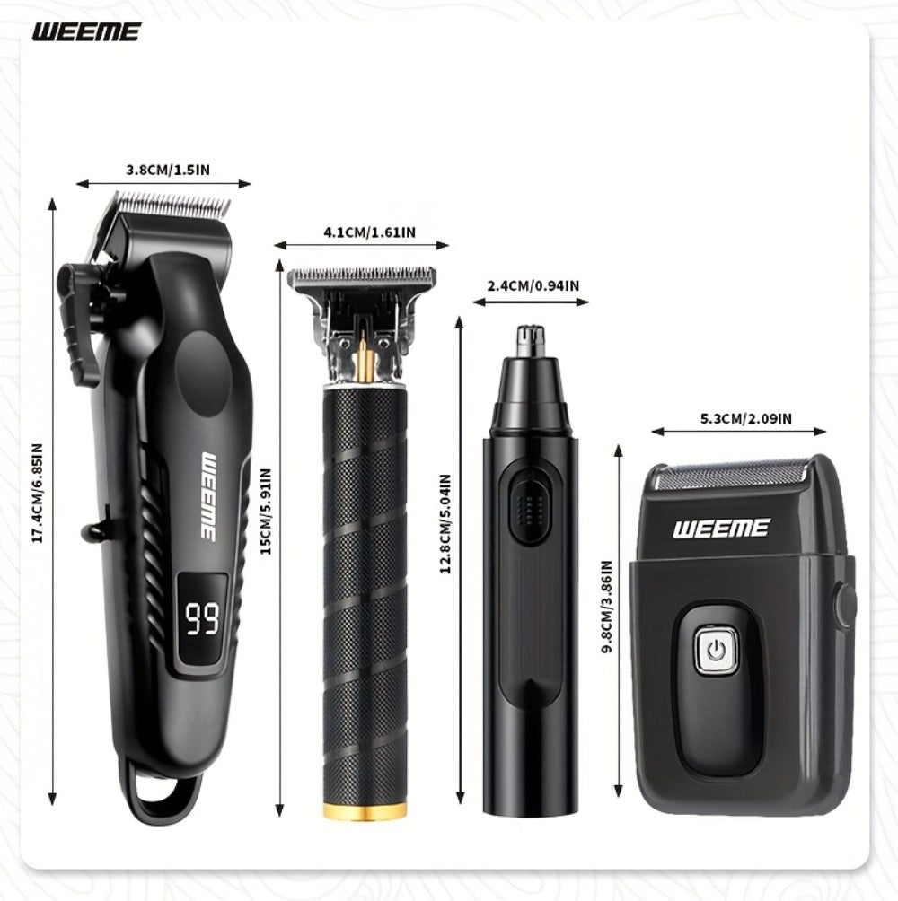 Men's Grooming Kit 4-Piece Set ¨C USB Rechargeable Hair Clipper, Nose Trimmer, Electric Shaver & T9 Detailer with 8 Guide Combs, Professional Cordless Beard Trimmer Set for Men