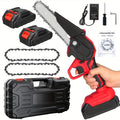 Cordless Mini Chainsaw 6 Inch with 2 Batteries & Charger | Auto Chain Tensioning Auto Lubrication Handheld Electric Saw | Branch Yard Home Garden Cutting Father's Day Gift