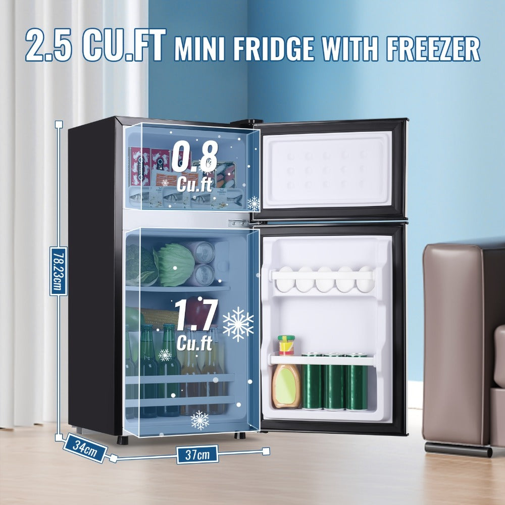 Small Fridge with Freezer, 2-Door Compact Refrigerator with 7-Level Adjustable Thermostat, Removable Shelves & Basket ¨C 2.5 or 3.5 Cu Ft Silver Mini Fridge for Dorm, Office, RV and Bedroom