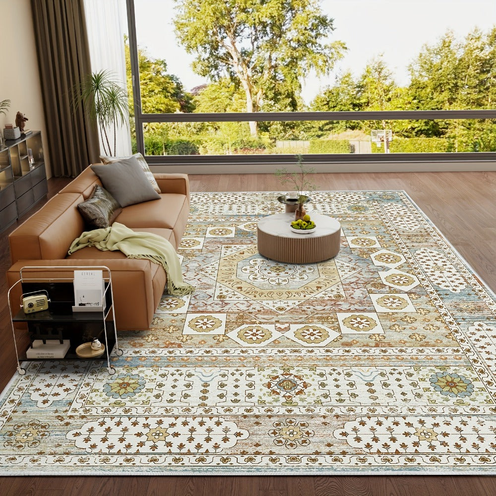 Area Rug Boho Vintage Washable Non-Slip Rug for Living Room Bedroom Traditional Woven Carpet Home Decor