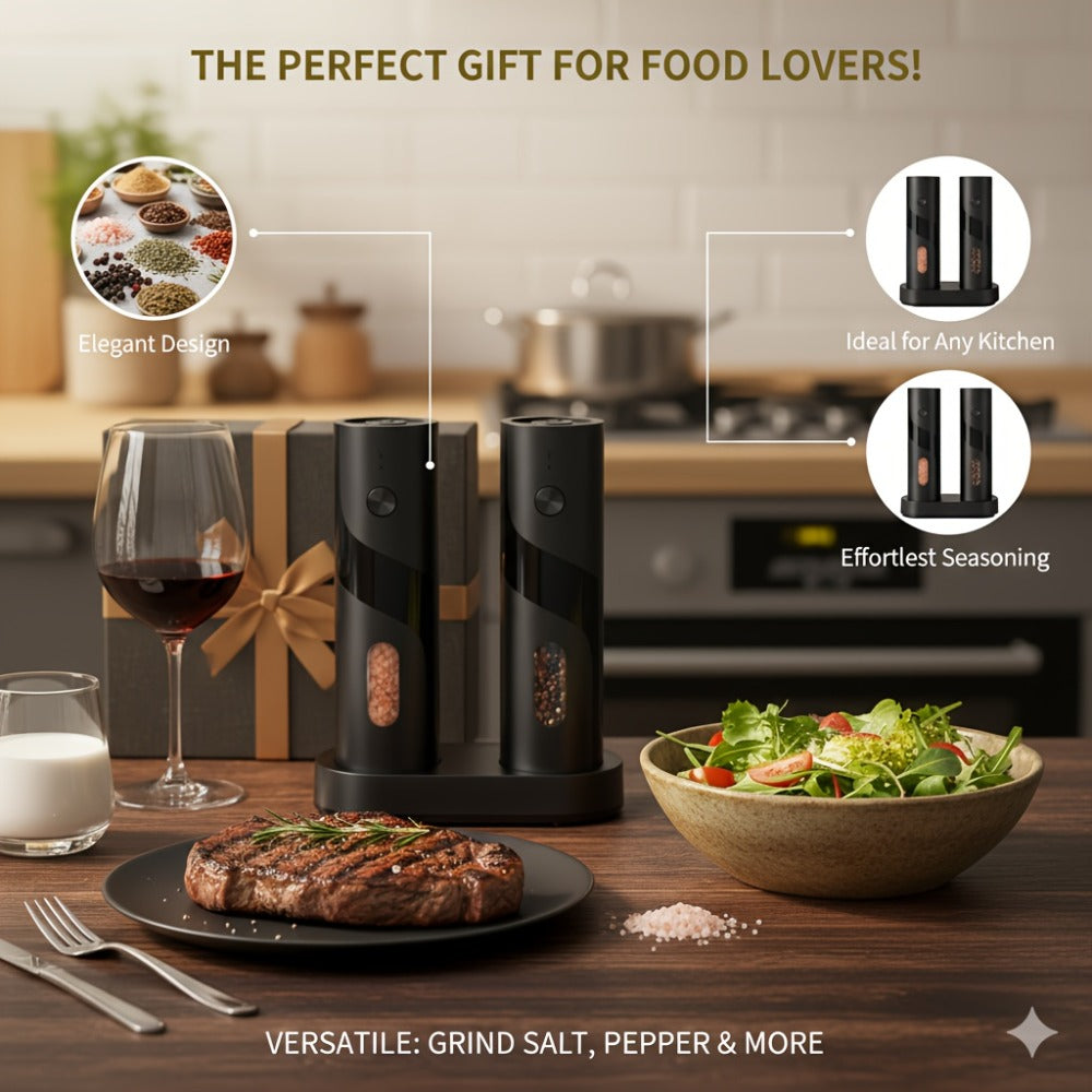Electric Salt and Pepper Grinder Set ¨C Rechargeable Automatic Mills with LED Light, Adjustable Coarseness & 3.72oz Capacity for Home Kitchen, BBQ, Restaurant & Outdoor Entertaining